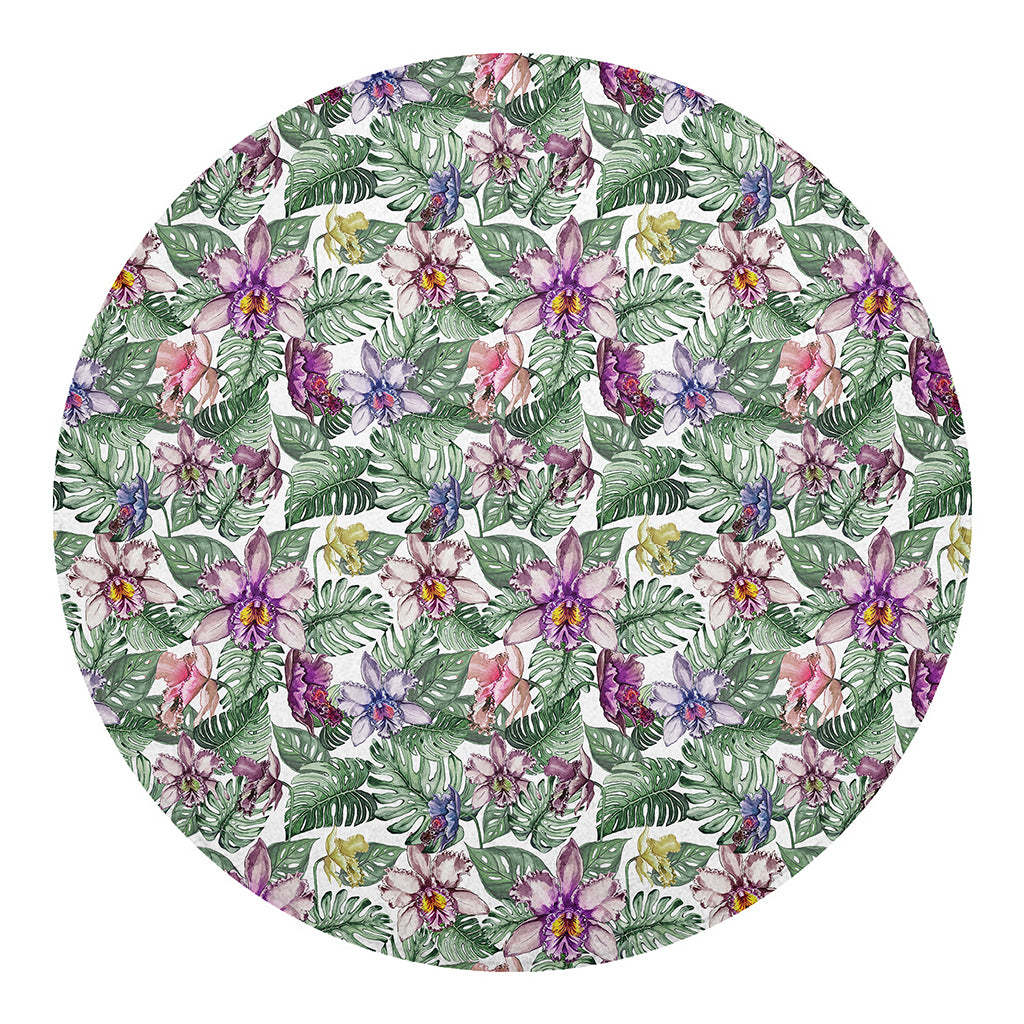 Tropical Cattleya Pattern Print Round Blanket