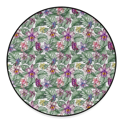 Tropical Cattleya Pattern Print Round Floor Mat