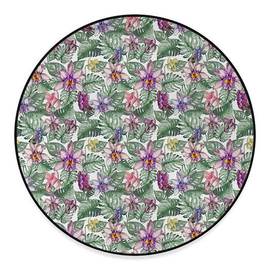 Tropical Cattleya Pattern Print Round Floor Mat