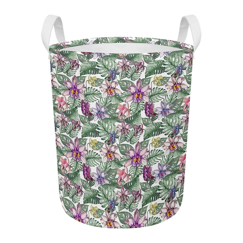 Tropical Cattleya Pattern Print Round Laundry Basket