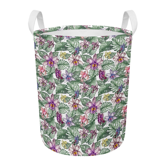 Tropical Cattleya Pattern Print Round Laundry Basket
