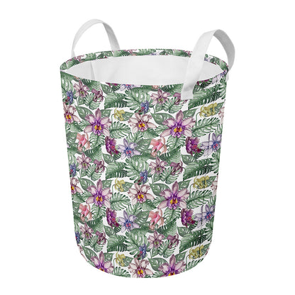 Tropical Cattleya Pattern Print Round Laundry Basket
