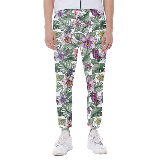 Tropical Cattleya Pattern Print Scuba Joggers