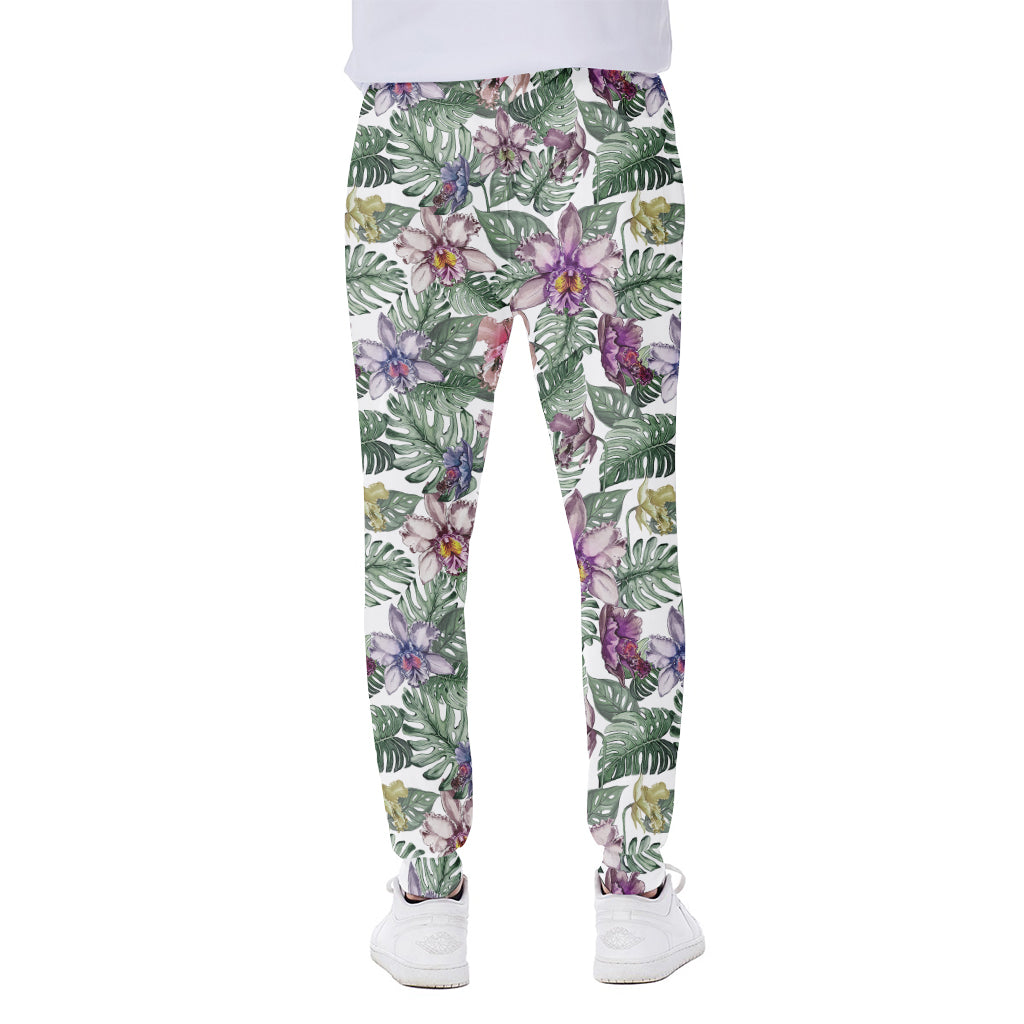Tropical Cattleya Pattern Print Scuba Joggers
