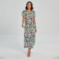 Tropical Cattleya Pattern Print Short Sleeve Maxi Dress