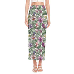 Tropical Cattleya Pattern Print Side Slit Maxi Skirt