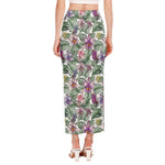 Tropical Cattleya Pattern Print Side Slit Maxi Skirt