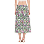 Tropical Cattleya Pattern Print Side Slit Midi Skirt