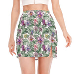 Tropical Cattleya Pattern Print Side Slit Mini Skirt