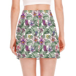 Tropical Cattleya Pattern Print Side Slit Mini Skirt