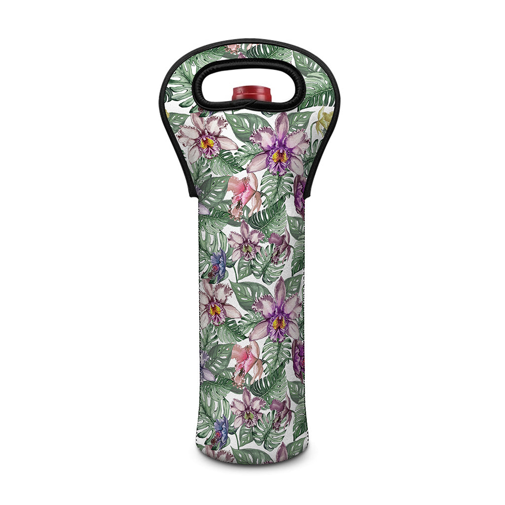 Tropical Cattleya Pattern Print Single Neoprene Wine Tote