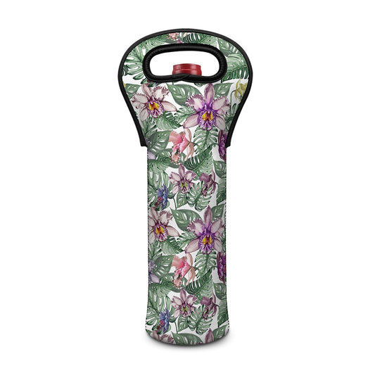 Tropical Cattleya Pattern Print Single Neoprene Wine Tote