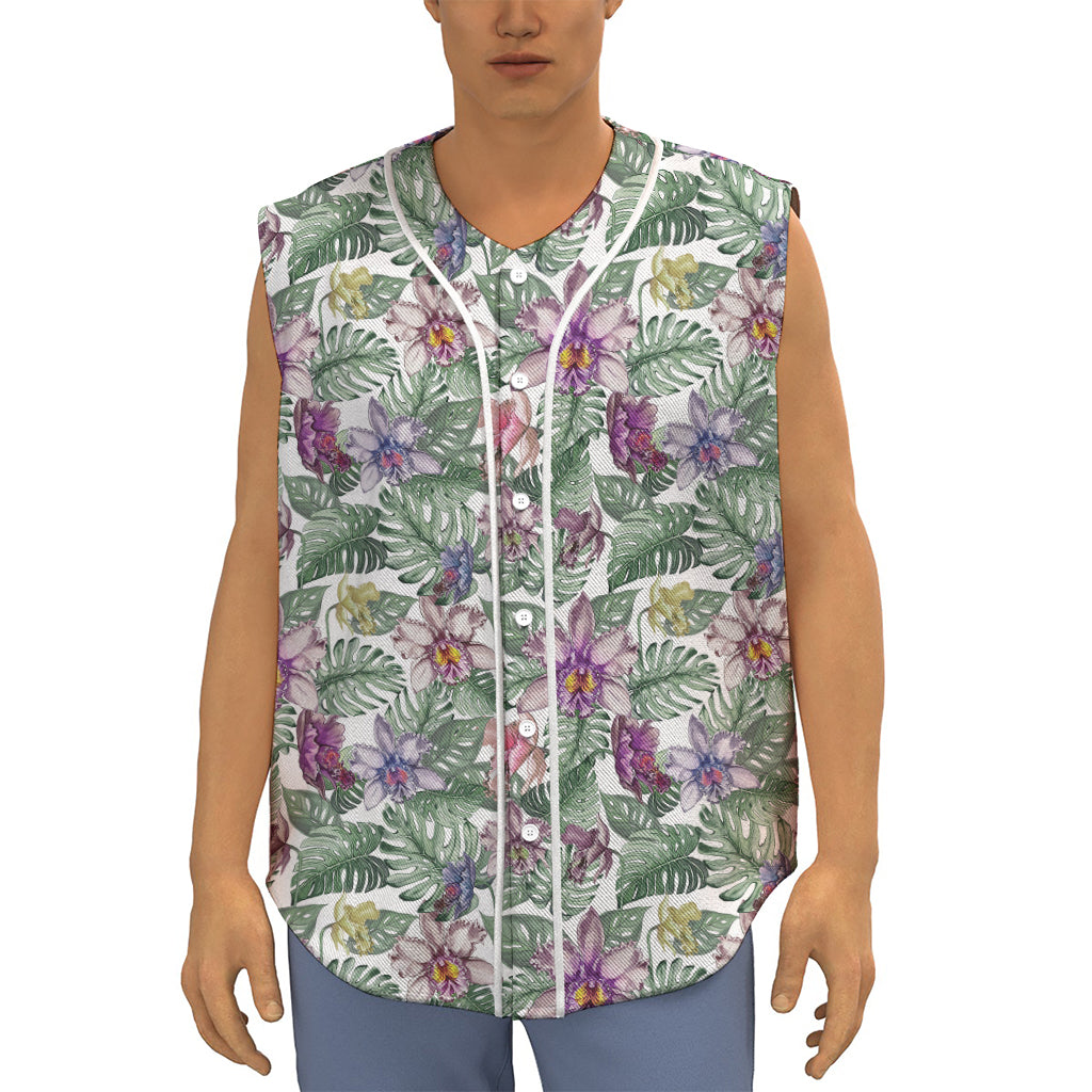 Tropical Cattleya Pattern Print Sleeveless Baseball Jersey