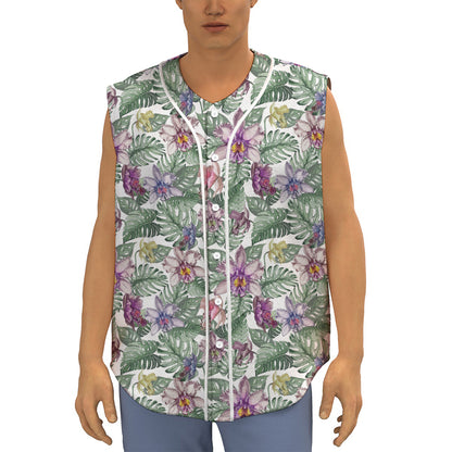 Tropical Cattleya Pattern Print Sleeveless Baseball Jersey