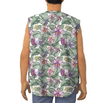 Tropical Cattleya Pattern Print Sleeveless Baseball Jersey