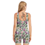 Tropical Cattleya Pattern Print Sleeveless One Piece Swimsuit