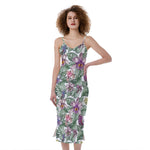 Tropical Cattleya Pattern Print Slim Fit Midi Cami Dress