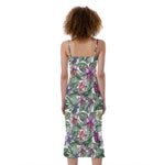 Tropical Cattleya Pattern Print Slim Fit Midi Cami Dress