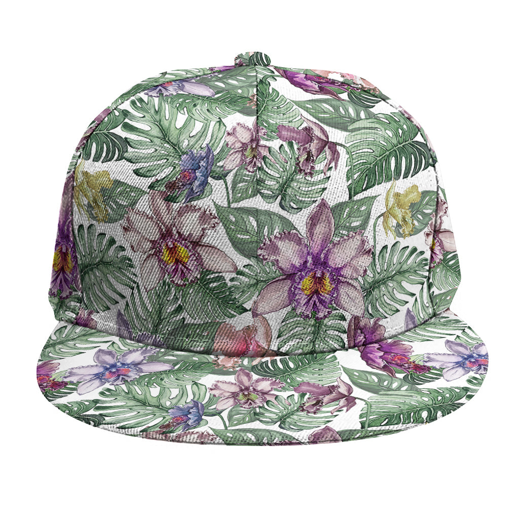 Tropical Cattleya Pattern Print Snapback Cap