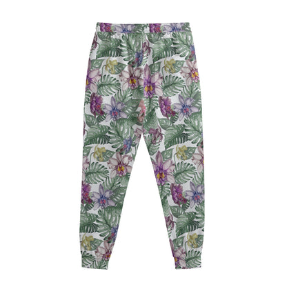 Tropical Cattleya Pattern Print Sweatpants
