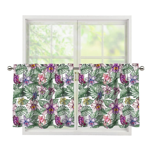 Tropical Cattleya Pattern Print Tier Curtains