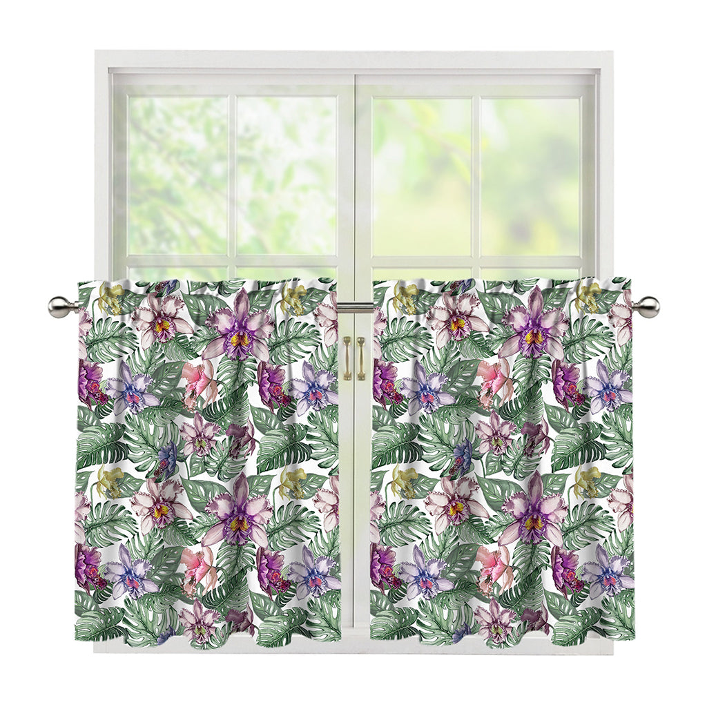Tropical Cattleya Pattern Print Tier Curtains