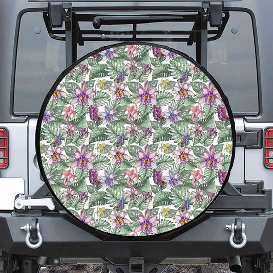 Tropical Cattleya Pattern Print Tire Cover