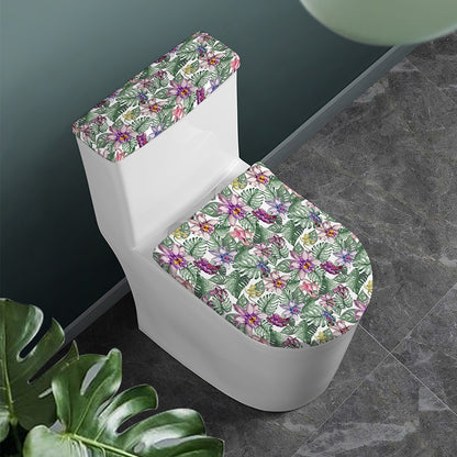 Tropical Cattleya Pattern Print Toilet Lid And Tank Cover Set