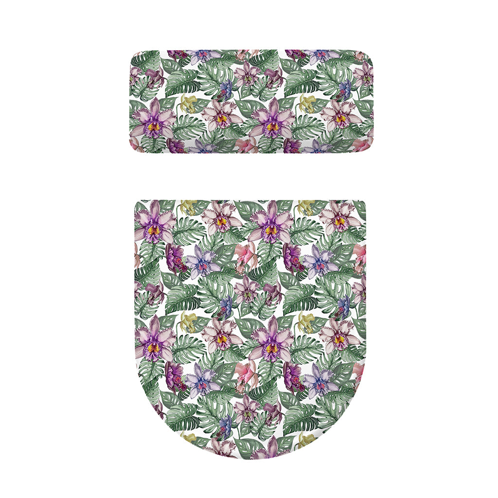 Tropical Cattleya Pattern Print Toilet Lid And Tank Cover Set