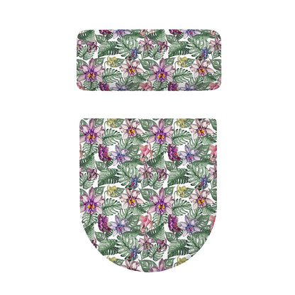 Tropical Cattleya Pattern Print Toilet Lid And Tank Cover Set