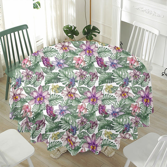 Tropical Cattleya Pattern Print Waterproof Round Tablecloth