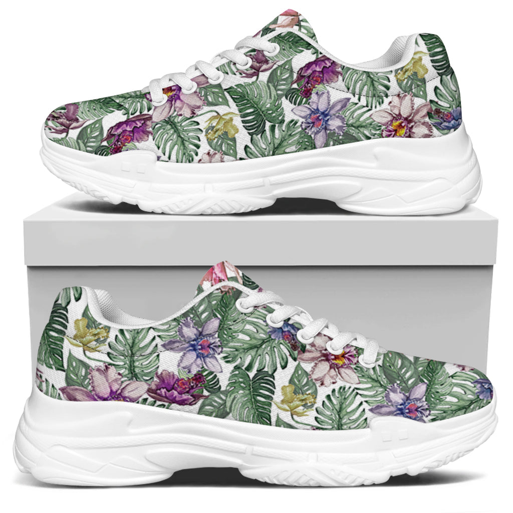 Tropical Cattleya Pattern Print White Chunky Shoes