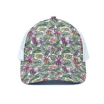 Tropical Cattleya Pattern Print White Mesh Trucker Cap