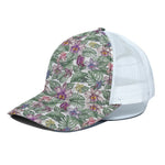 Tropical Cattleya Pattern Print White Mesh Trucker Cap