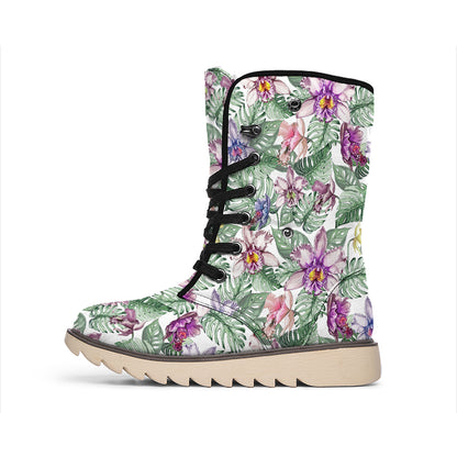 Tropical Cattleya Pattern Print Winter Boots