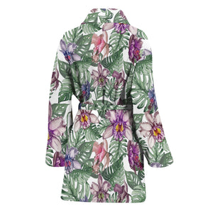 Tropical Cattleya Pattern Print Women's Bathrobe