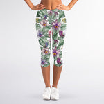 Tropical Cattleya Pattern Print Women's Capri Leggings