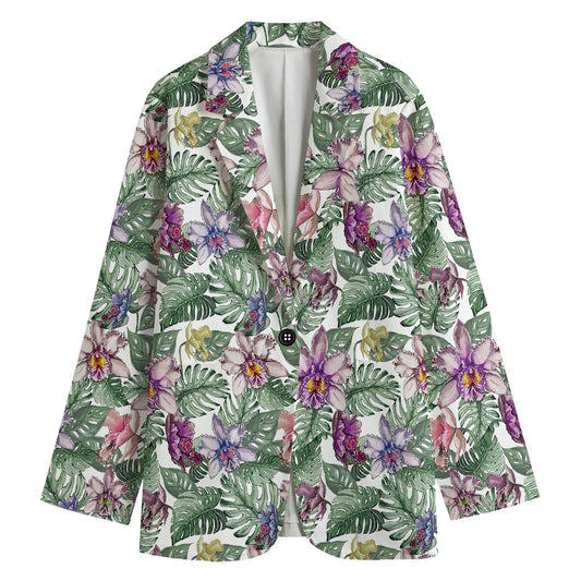 Tropical Cattleya Pattern Print Women's Cotton Blazer