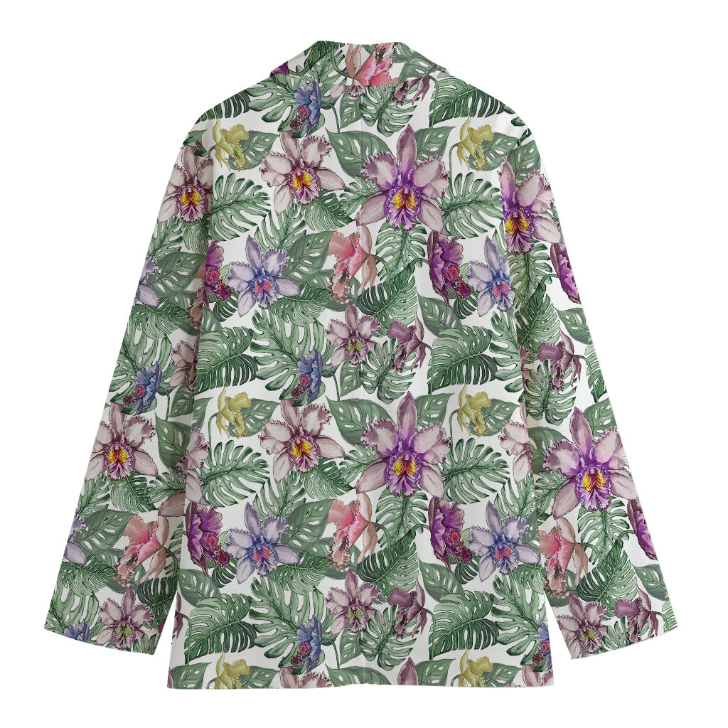 Tropical Cattleya Pattern Print Women's Cotton Blazer