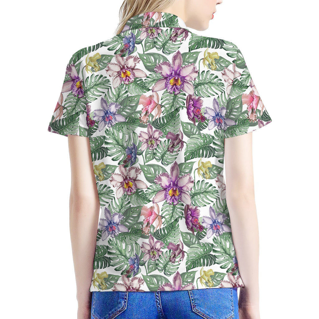 Tropical Cattleya Pattern Print Women's Polo Shirt