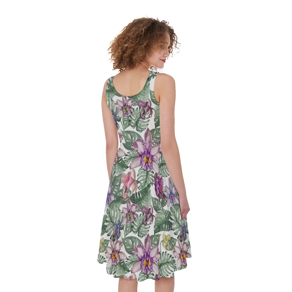 Tropical Cattleya Pattern Print Women's Sleeveless Dress
