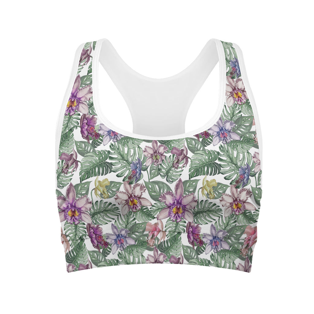 Tropical Cattleya Pattern Print Women's Sports Bra
