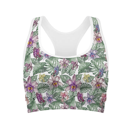 Tropical Cattleya Pattern Print Women's Sports Bra