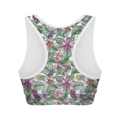 Tropical Cattleya Pattern Print Women's Sports Bra