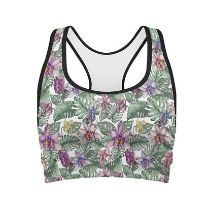 Tropical Cattleya Pattern Print Women's Sports Bra
