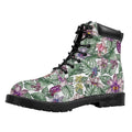 Tropical Cattleya Pattern Print Padded Collar Lace Up Boots