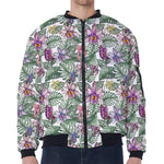 Tropical Cattleya Pattern Print Zip Sleeve Bomber Jacket