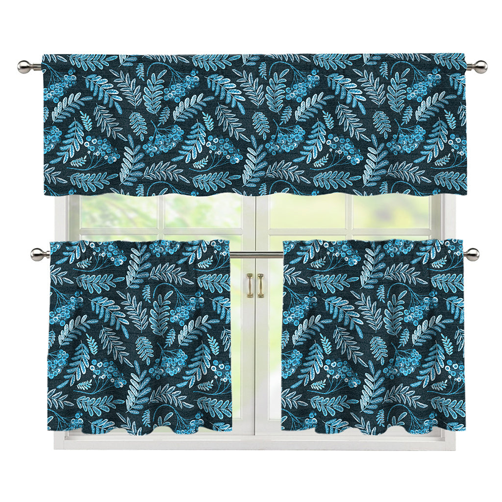 Tropical Denim Jeans Pattern Print 3 Piece Kitchen Curtains