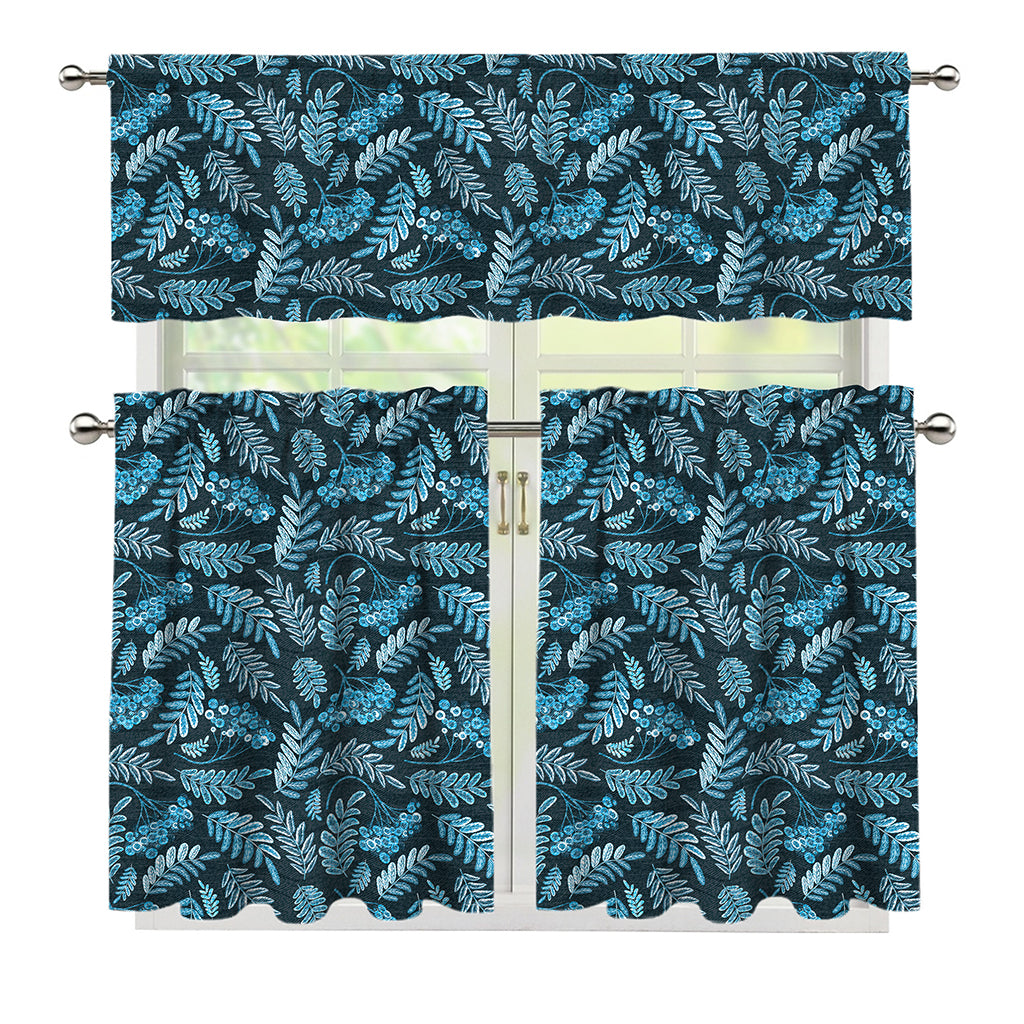 Tropical Denim Jeans Pattern Print 3 Piece Kitchen Curtains