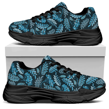 Tropical Denim Jeans Pattern Print Black Chunky Shoes